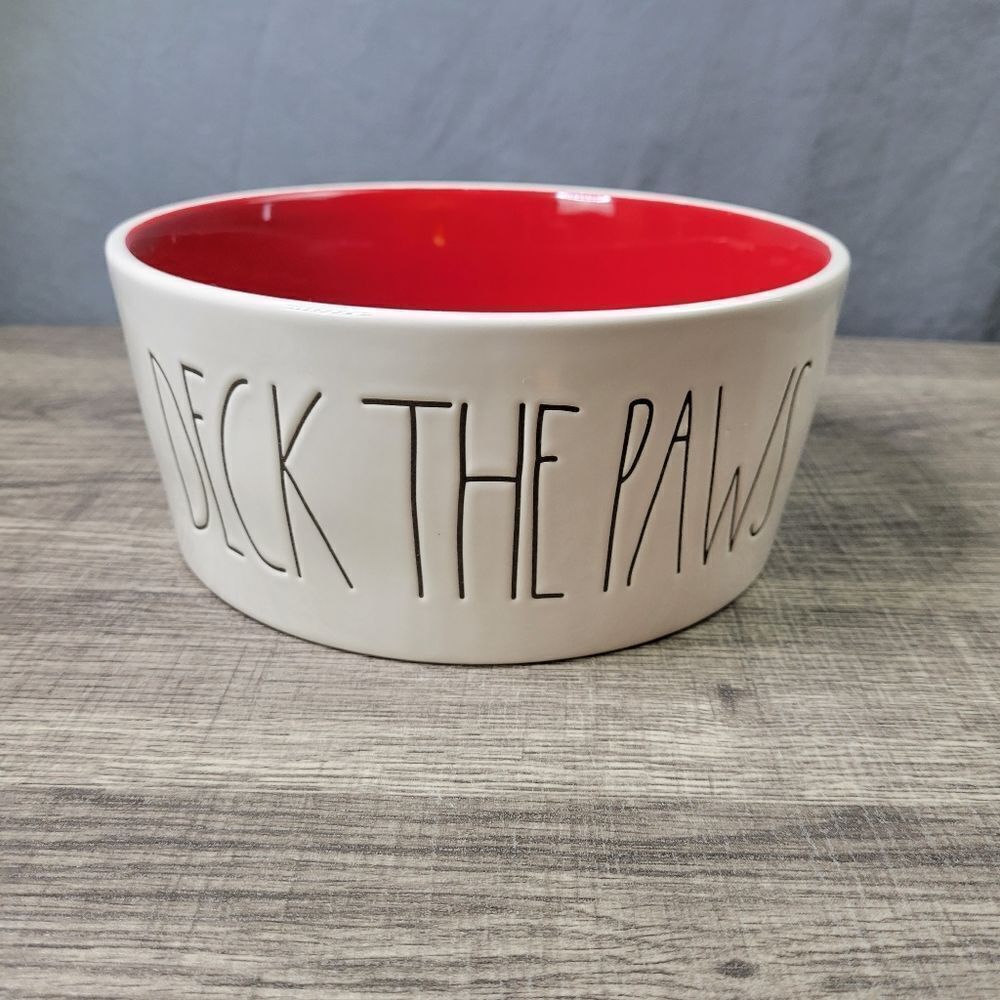 Rae Dunn Artisan Collection Farmhouse White And Red Deck The Paws Ceramic Dog...